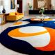 Handcrafted Round Abstract Blue Orange Living Room Rug